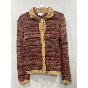 Cousin Johnny Cardigan Women S Burgundy Cotton Marled Knit Collared Grandma Boho